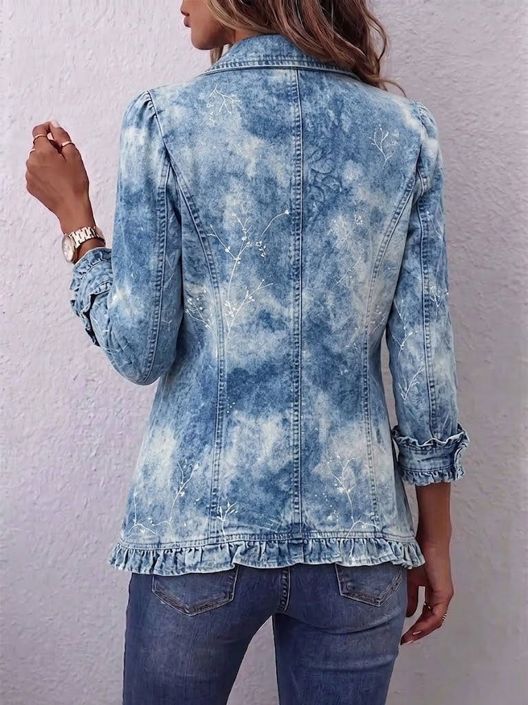 Coralie | Chaqueta con Volantes y Estampado Botánico Degradado