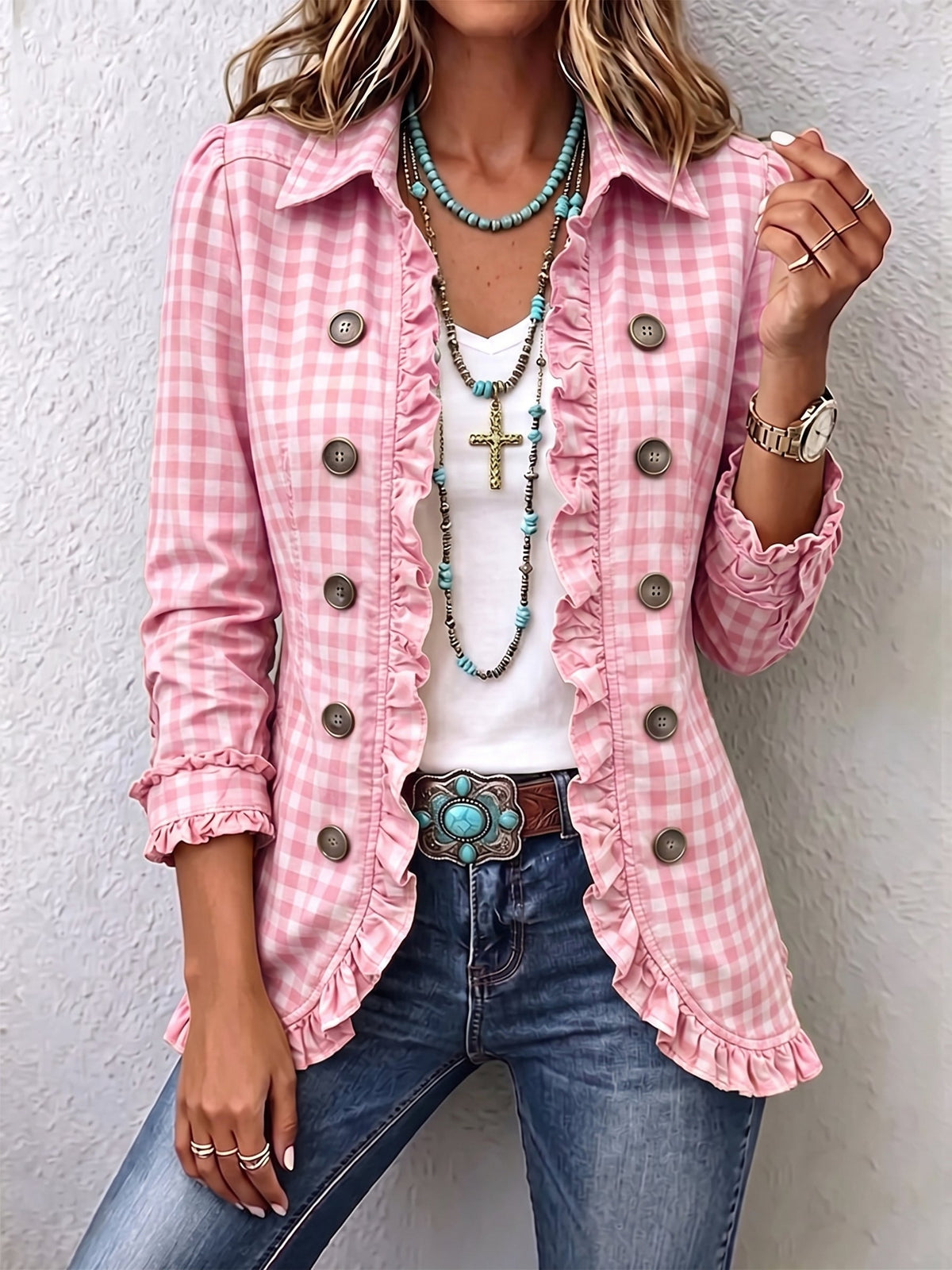 Matilda | Chaqueta de Cuadros Vichy con Ribete de Volantes