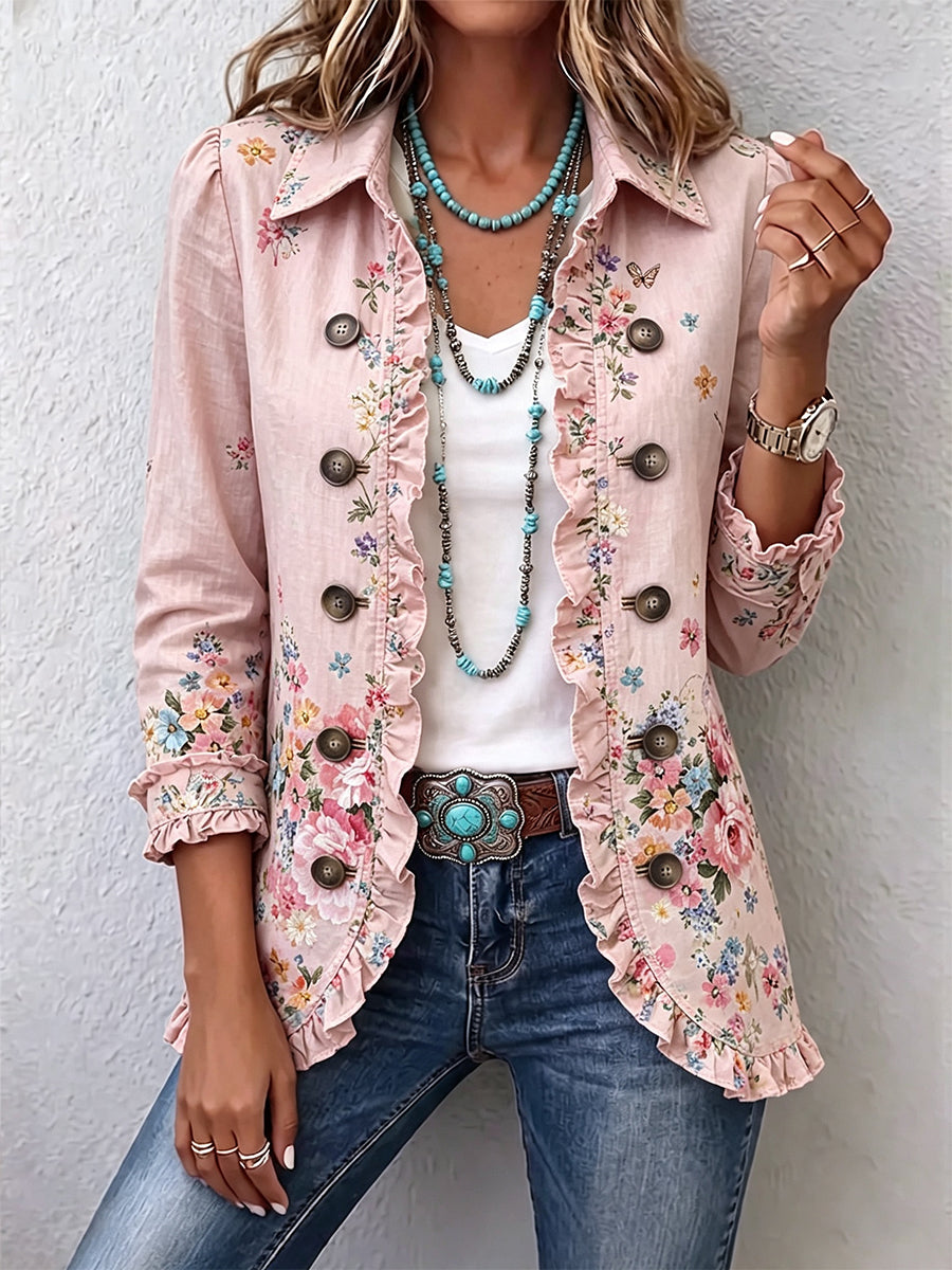 Maisie | Chaqueta de Algodón Floral con Volantes