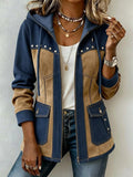 Quinn | Chaqueta con Capucha en Bloques de Color Azul Marino y Camel