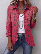Philippa | Chaqueta de Estampado Cachemira Frambuesa con Borde de Volantes