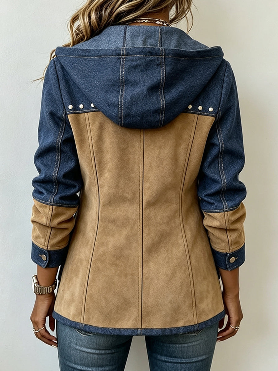 Quinn | Chaqueta con Capucha en Bloques de Color Azul Marino y Camel