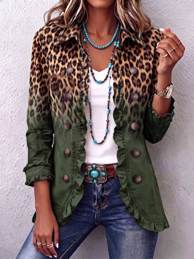 Anouk – Blazer con Botones y Degradado Leopardo en Verde Oliva