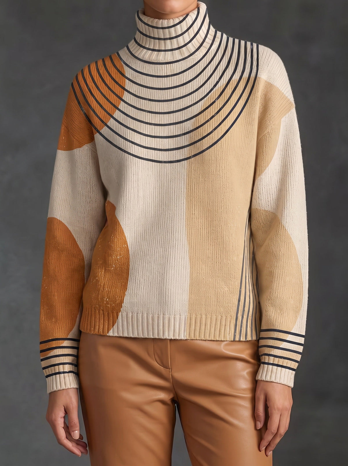 Crema™ | Jersey de cuello alto con diseño de bloques de color