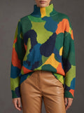 Renata™ | Jersey de cuello alto con diseño abstracto en bloques de color