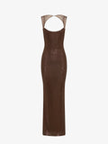 Elegante vestido largo de invitada de boda y de noche con lentejuelas y espalda descubierta | Maxi