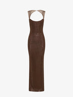 Elegante vestido largo de invitada de boda y de noche con lentejuelas y espalda descubierta | Maxi