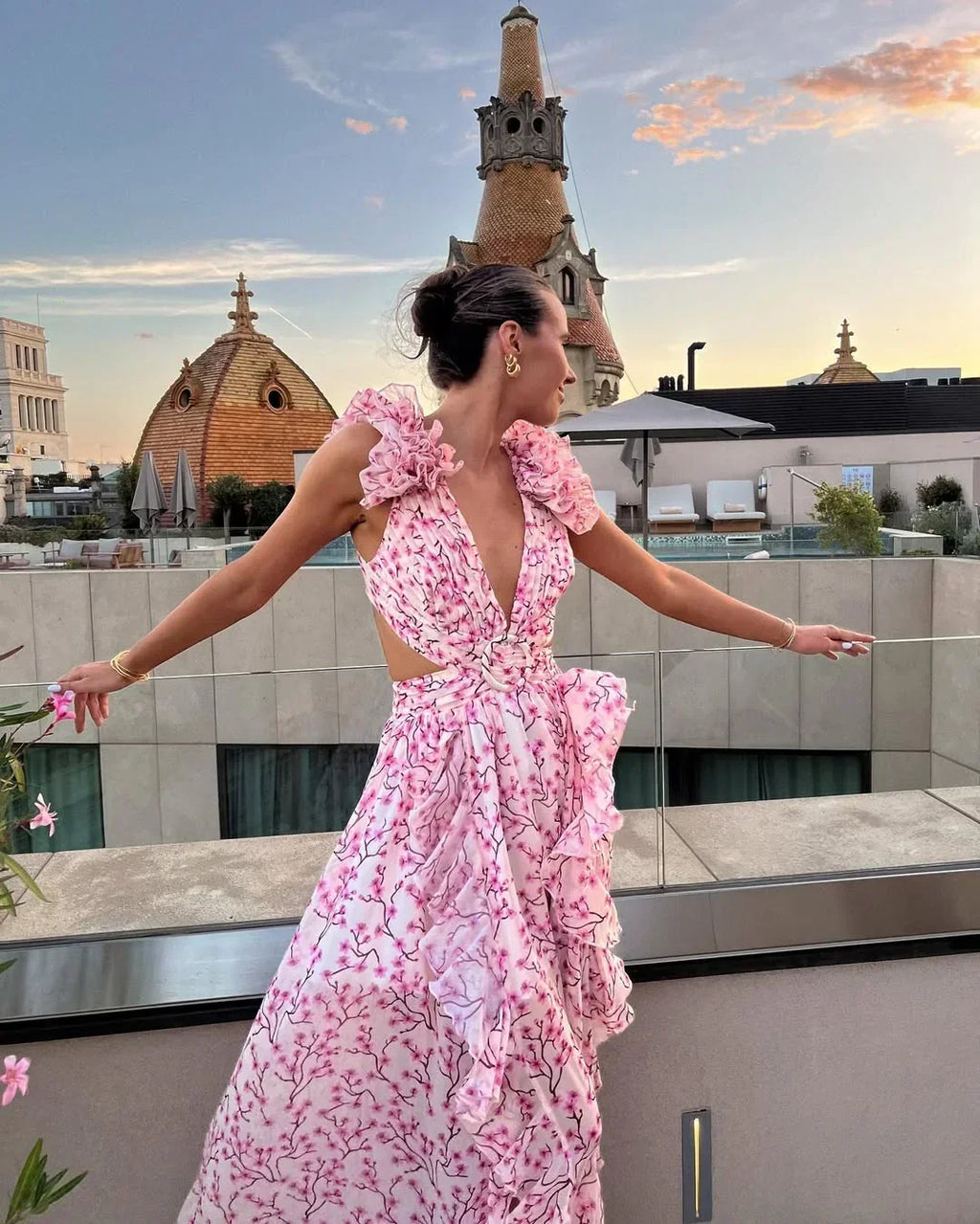 Elegante vestido largo de flores sin mangas de invitada de boda y de fiesta | Maxi