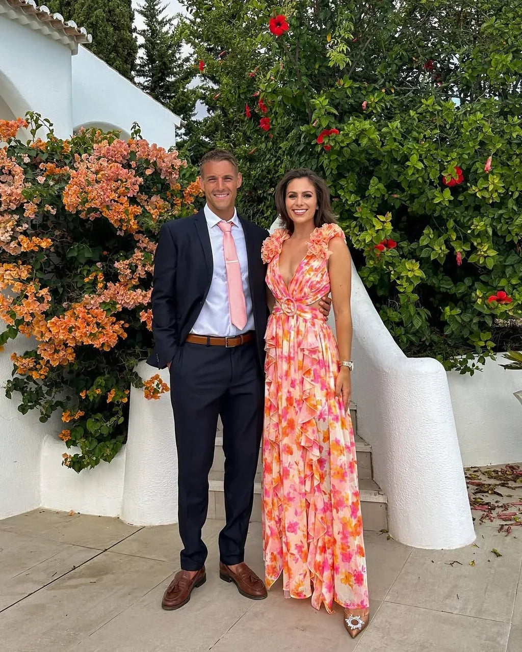 Elegante vestido largo de flores sin mangas de invitada de boda y de fiesta | Maxi