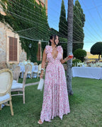 Elegante vestido largo de flores sin mangas de invitada de boda y de fiesta | Maxi