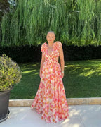 Elegante vestido largo de flores sin mangas de invitada de boda y de fiesta | Maxi