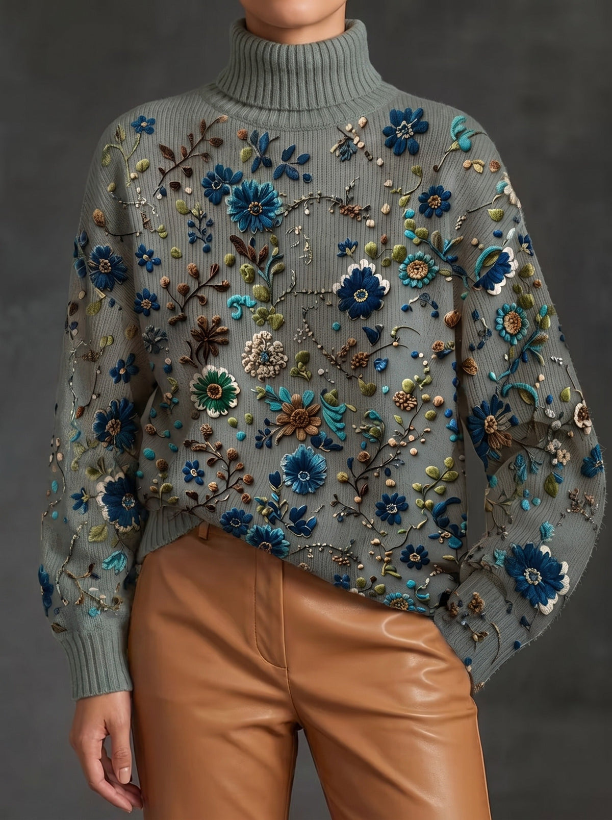 Tania™ | Jersey de cuello alto Sage Bloom