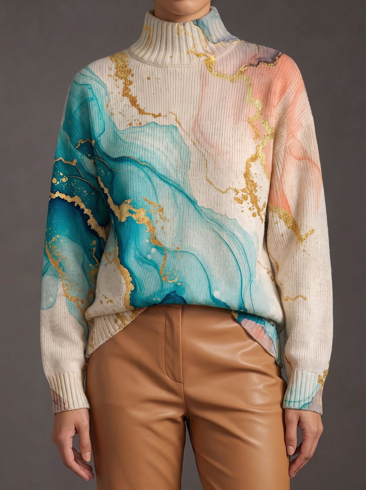 Vera™ | Jersey de cuello alto con estampado marmolado