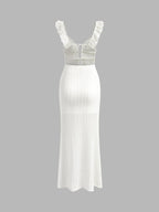Elegante vestido de noche de invitada de boda con escote en V y abertura | Maxi