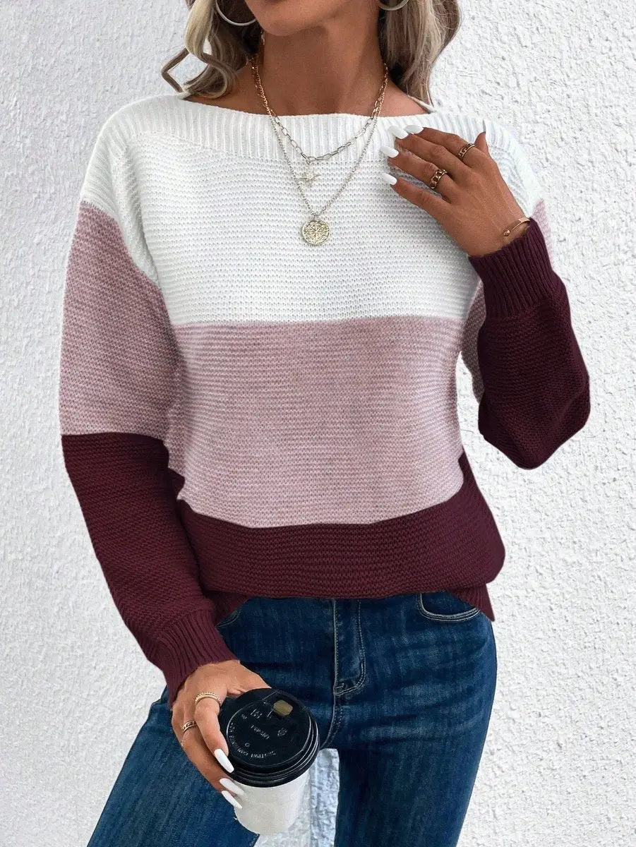Evelyn | Jersey de Punto de Mujer, Color Block, Corte Relajado y Manga Larga